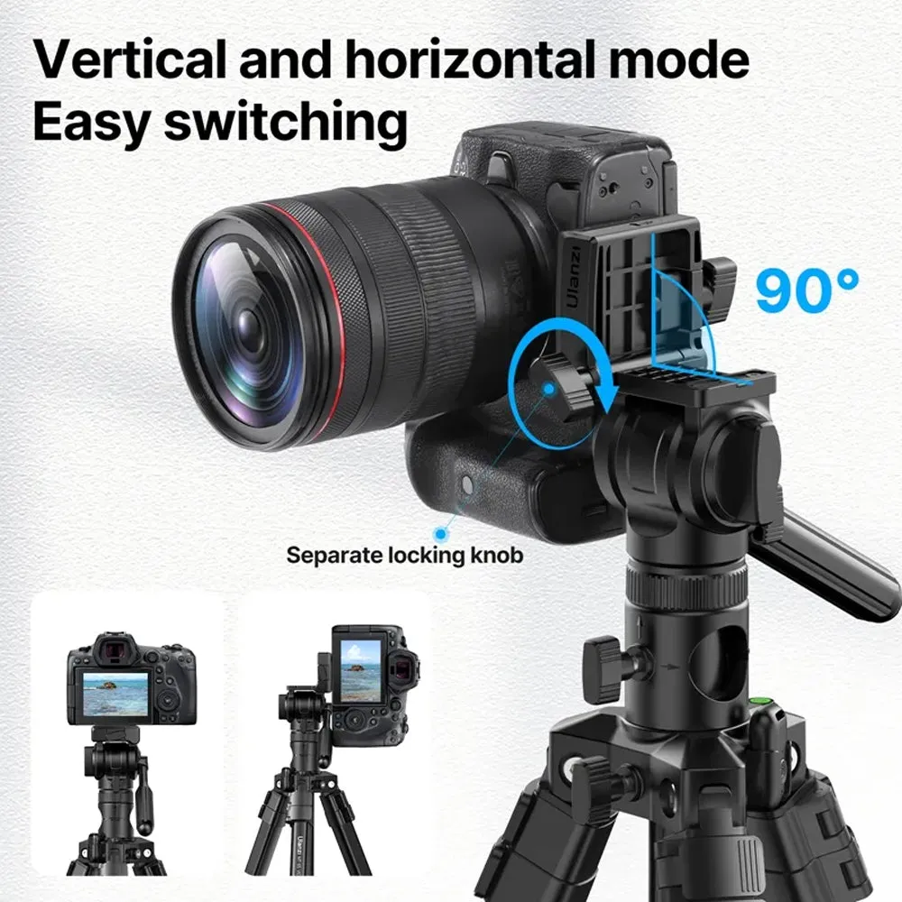 Ulanzi MT-65 Professional Horizontal Tripod with 360° Integrated Ball Head, Built-In Phone Clip, Vertical and Center Shaft Inverted Shooting Mode, 57cm to 175cm Adjustable Height for Smartphones, DSLR, SLR, Mirrorless Cameras | 3336