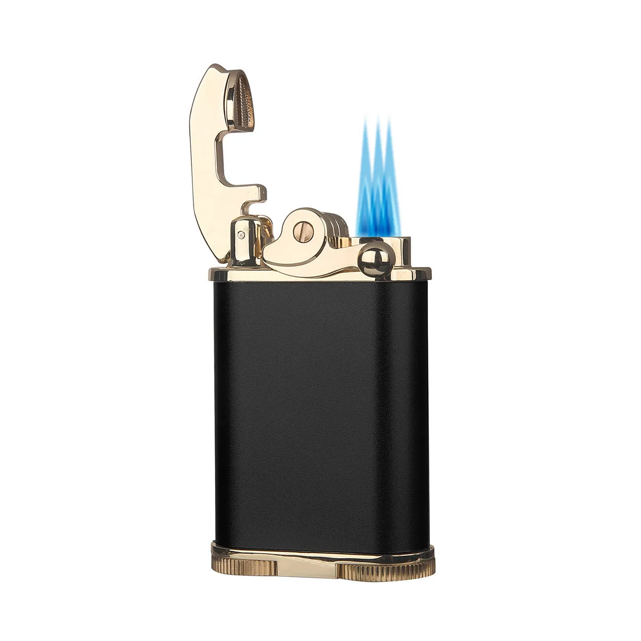 Visol Retro Butane Torch Lighter Triple Flame Refillable Gas Lighter, Built-in Cutter, Detachable Poker and Windproof Adjustable Flame Lighter - Black & Gold