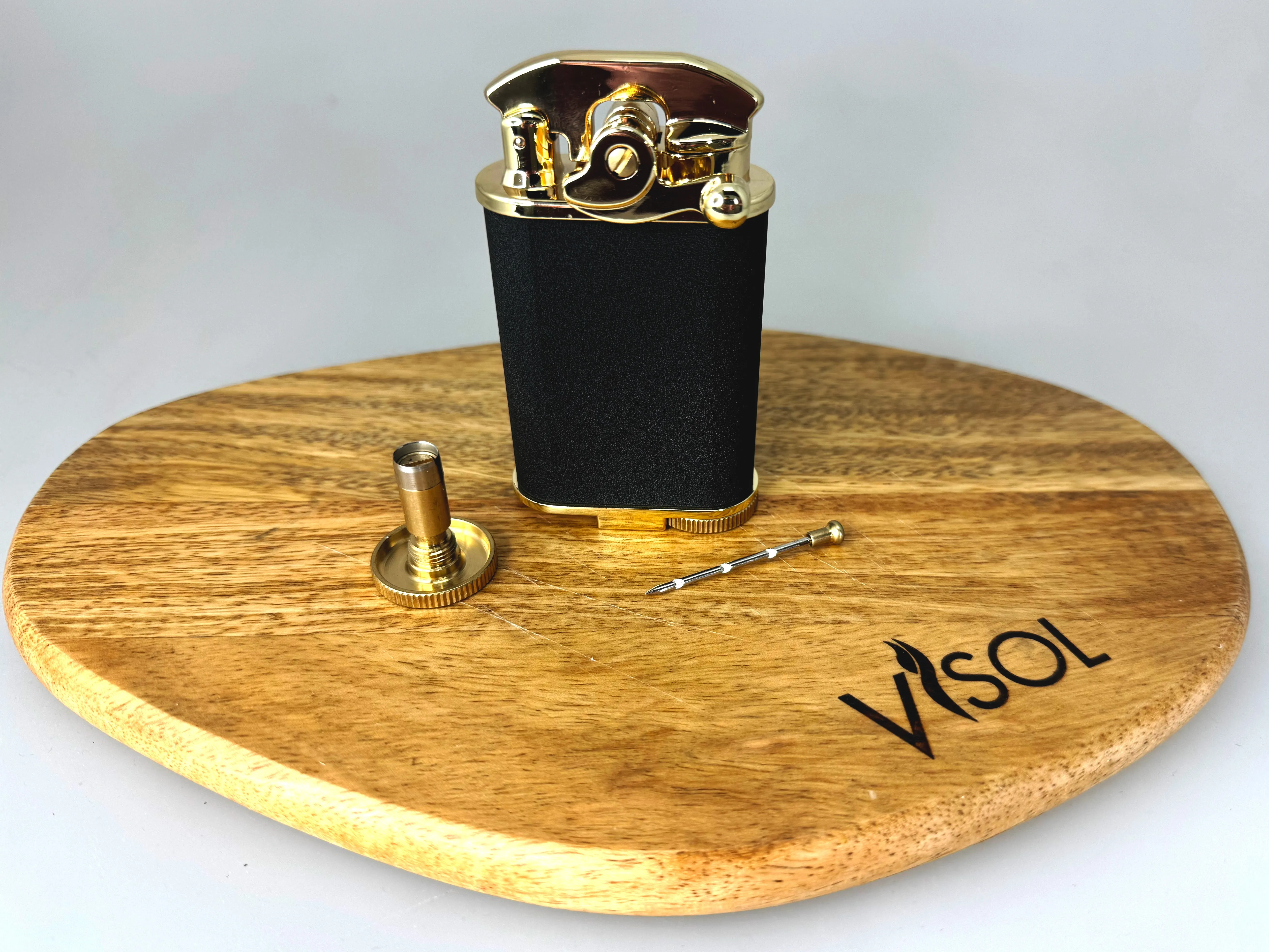 Visol Retro Butane Torch Lighter Triple Flame Refillable Gas Lighter, Built-in Cutter, Detachable Poker and Windproof Adjustable Flame Lighter - Blue & Chrome