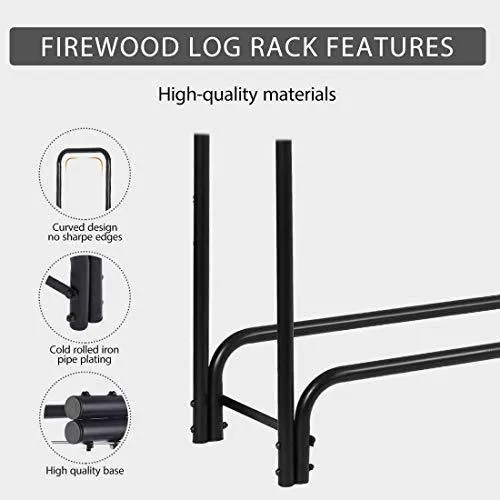VIVOHOME 4ft Heavy Duty Indoor Outdoor Firewood Storage Log Rack with Cover Combo Set Black