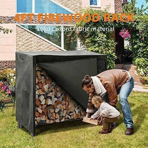 VIVOHOME 4ft Heavy Duty Indoor Outdoor Firewood Storage Log Rack with Cover Combo Set Black