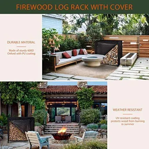 VIVOHOME 4ft Heavy Duty Indoor Outdoor Firewood Storage Log Rack with Cover Combo Set Black