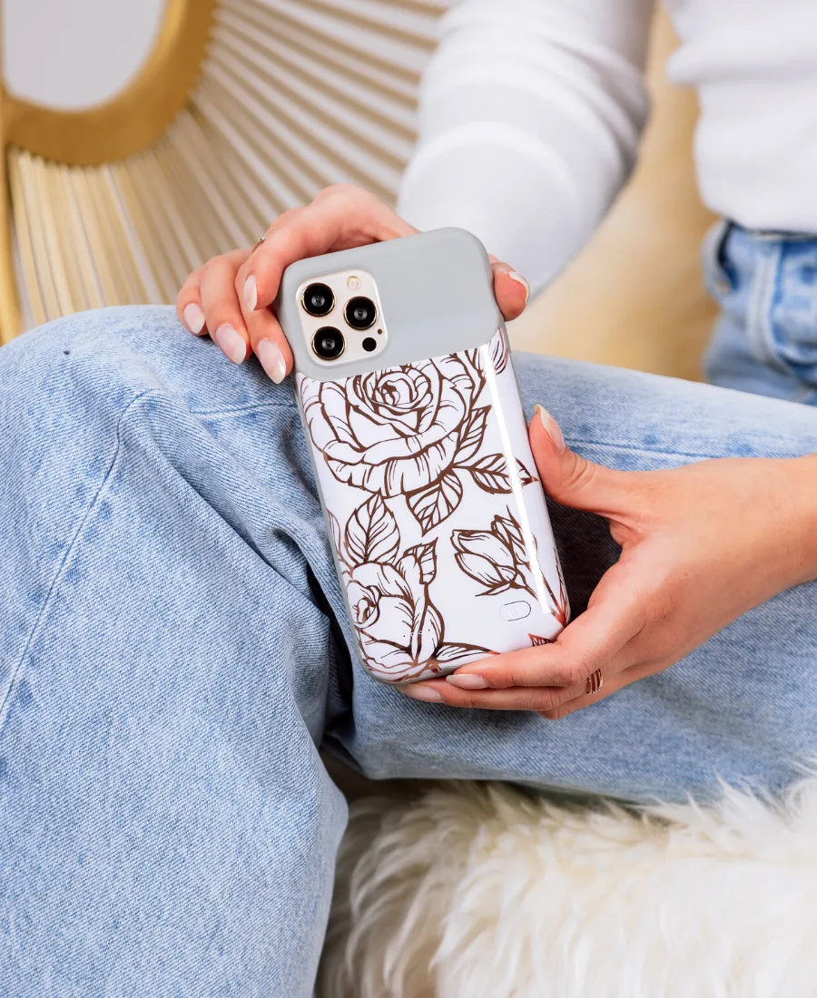 White & Gold Metallic Floral Ultra Battery Case