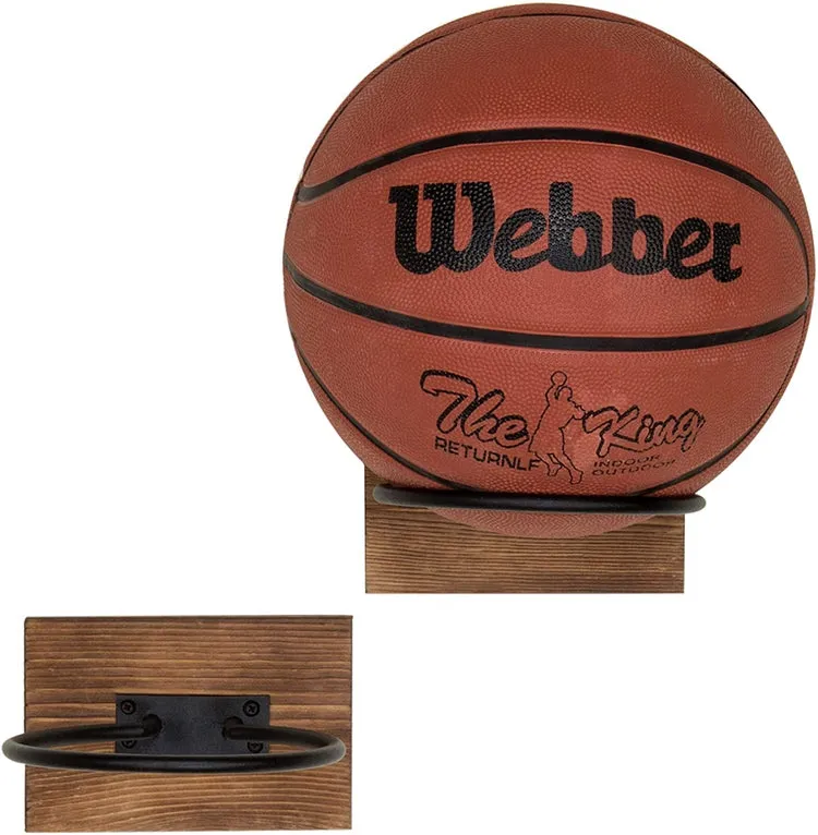 Wood & Metal Sport Ball Storage Rack & Wall-Mounted Sporting Equipment Display Holder, Set of 2