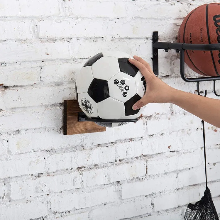 Wood & Metal Sport Ball Storage Rack & Wall-Mounted Sporting Equipment Display Holder, Set of 2