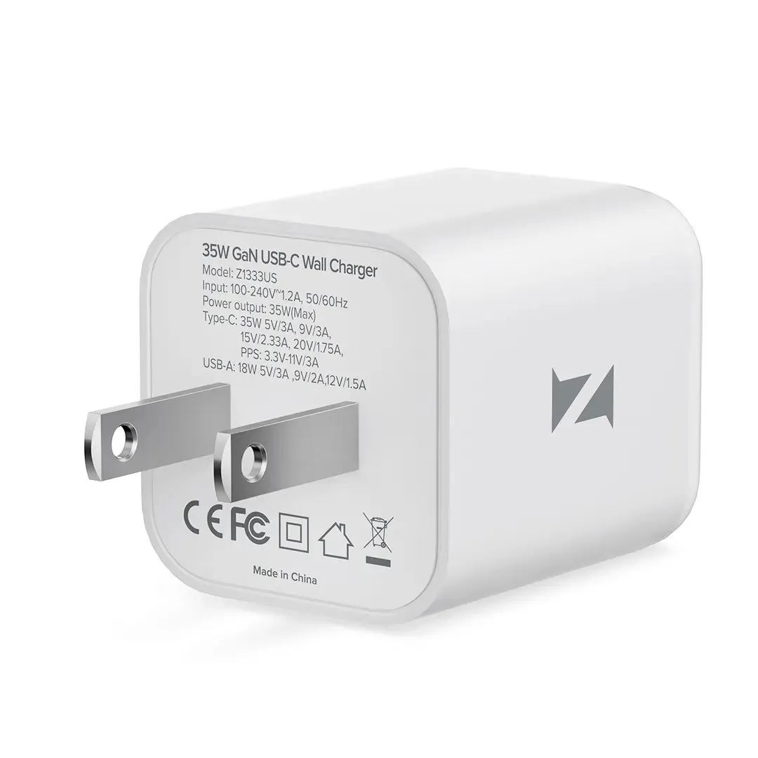 ZIKE 35W GaN USB-C   USB-A Dual-Port Wall Charger